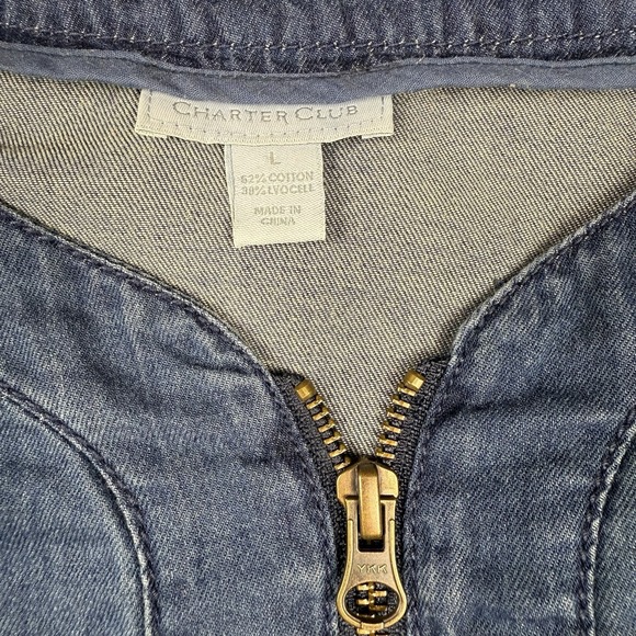Charter Club‎ Denim Jacket Top Tie Waist Size Large Zip Up Long Sleeve Zip Front - Picture 4 of 4